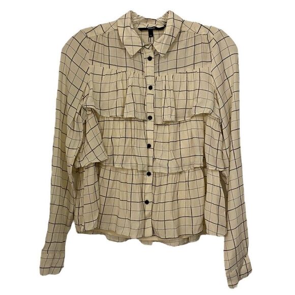 Vero Moda Plaid Tiered Ruffle Long Sleeve Button Up Top NWT Size Extra Small - Picture 2 of 7